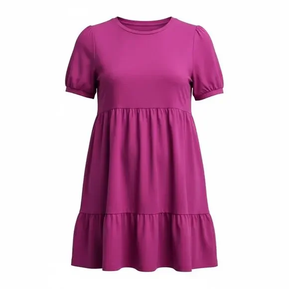 Time and Tru Women’s Pink Tiered Dress Size L 12-14 Short Sleeve Ruffle Hem - Picture 1 of 3
